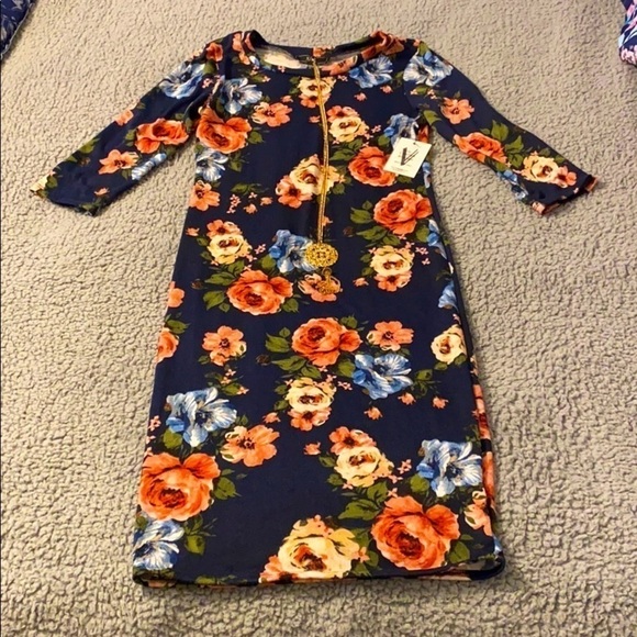 VIBE Floral Stretchy Form Fitting Midi Dress L - Picture 1 of 6